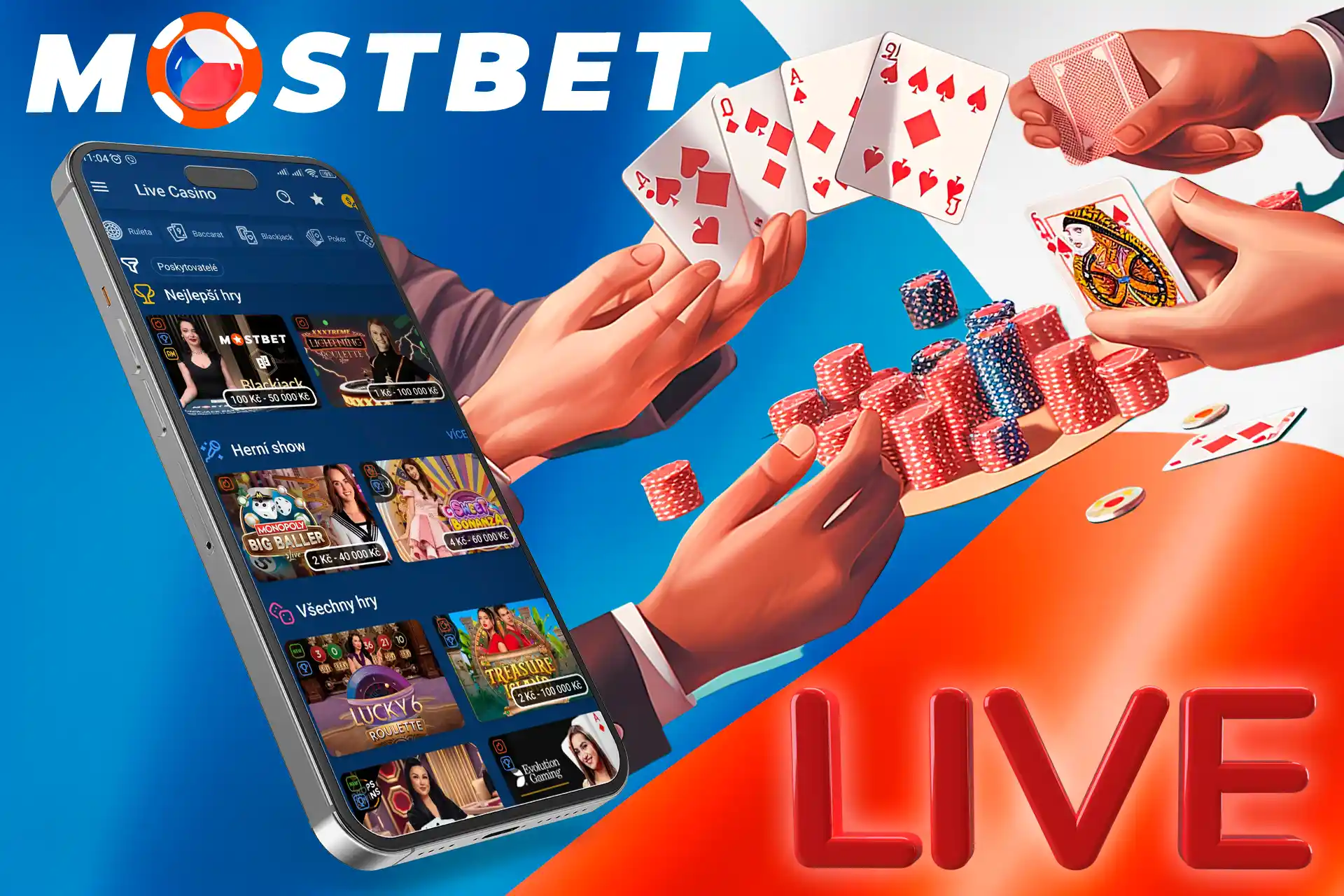 Živé kasino hazardní hry v Mostbet Casino